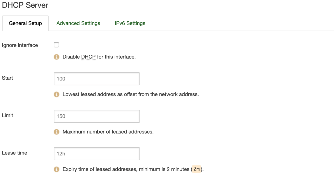 EZR3X LAN Interface DHCP Server General